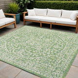 5' Cream And Green Square Medallion Indoor Outdoor Area Rug