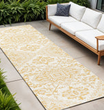 8' Cream And Yellow Medallion Indoor Outdoor Runner Rug