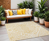 5' Cream And Yellow Square Medallion Indoor Outdoor Area Rug
