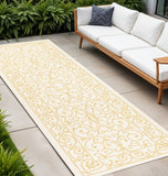 8' Cream And Yellow Medallion Indoor Outdoor Runner Rug