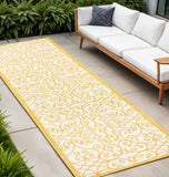 10' Cream And Yellow Geometric Indoor Outdoor Runner Rug