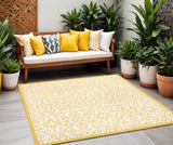 5' Cream And Yellow Square Geometric Indoor Outdoor Area Rug