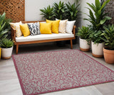 5' Light Gray And Fuchsia Square Geometric Indoor Outdoor Area Rug