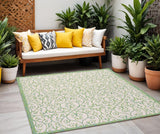 5' Cream And Green Square Geometric Indoor Outdoor Area Rug