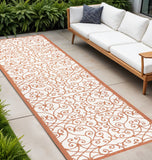 10' Cream And Orange Geometric Indoor Outdoor Runner Rug