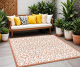 5' Cream And Orange Square Geometric Indoor Outdoor Area Rug
