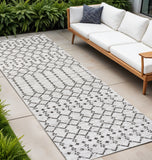 10' Cream And Black Trellis Indoor Outdoor Runner Rug