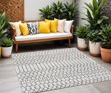 5' Cream And Black Square Trellis Indoor Outdoor Area Rug