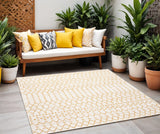 5' Cream And Yellow Square Trellis Indoor Outdoor Area Rug