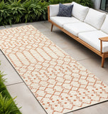 10' Cream And Orange Trellis Indoor Outdoor Runner Rug
