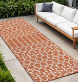 10' Orange And Cream Trellis Indoor Outdoor Runner Rug
