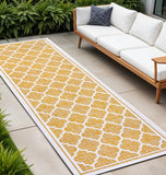 8' Yellow And Cream Geometric Indoor Outdoor Runner Rug