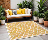 5' Yellow And Cream Square Geometric Indoor Outdoor Area Rug