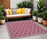 5' Fuchsia And Light Gray Square Geometric Indoor Outdoor Area Rug