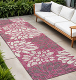8' Fuchsia And Light Gray Floral Indoor Outdoor Runner Rug