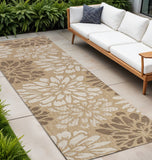 10' Brown And Cream Floral Indoor Outdoor Runner Rug