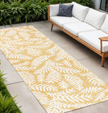 8' Yellow And Cream Floral Indoor Outdoor Runner Rug