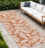 10' Orange And Cream Floral Indoor Outdoor Runner Rug