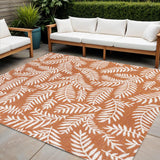 5' Orange And Cream Square Floral Indoor Outdoor Area Rug