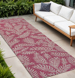 10' Fuchsia And Light Gray Floral Indoor Outdoor Runner Rug