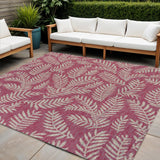 5' Fuchsia And Light Gray Square Floral Indoor Outdoor Area Rug