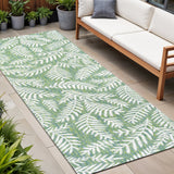 8' Cream And Green Floral Indoor Outdoor Runner Rug