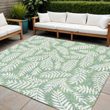 5' Cream And Green Square Floral Indoor Outdoor Area Rug