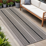 8' Black And Beige Striped Indoor Outdoor Runner Rug