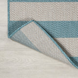 8' Aqua And Cream Striped Indoor Outdoor Runner Rug