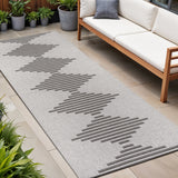 8' Light Gray And Black Striped Indoor Outdoor Runner Rug