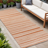 8' Orange And Cream Striped Indoor Outdoor Runner Rug
