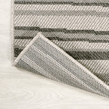 8' Cream And Dark Gray Striped Indoor Outdoor Runner Rug