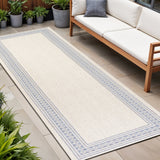 8' Cream And Blue Indoor Outdoor Runner Rug