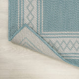 8' Aqua And Light Gray Indoor Outdoor Runner Rug