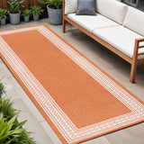 8' Orange And Cream Indoor Outdoor Runner Rug