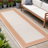 8' Cream And Orange Indoor Outdoor Runner Rug