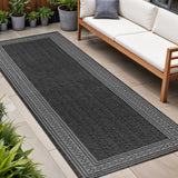 8' Black And Gray Indoor Outdoor Runner Rug