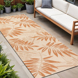 8' Cream And Orange Floral Indoor Outdoor Runner Rug