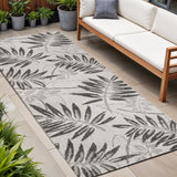 8' Gray And Black Floral Indoor Outdoor Runner Rug