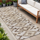 8' Brown And Ivory Moroccan Indoor Outdoor Runner Rug
