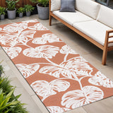 8' Orange And Ivory Floral Indoor Outdoor Runner Rug