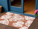 3' X 5' Orange And Ivory Floral Indoor Outdoor Area Rug