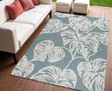 4' X 6' Blue And Ivory Floral Indoor Outdoor Area Rug