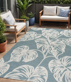 5' X 8' Blue And Ivory Floral Indoor Outdoor Area Rug