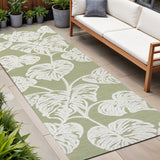 8' Light Green And Ivory Floral Indoor Outdoor Runner Rug