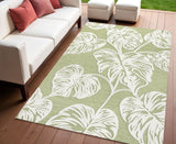 4' X 6' Light Green And Ivory Floral Indoor Outdoor Area Rug