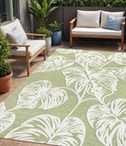 5' X 8' Light Green And Ivory Floral Indoor Outdoor Area Rug