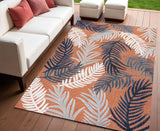 4' X 6' Orange Navy Blue And Ivory Floral Indoor Outdoor Area Rug