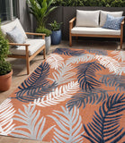 5' X 8' Orange Navy Blue And Ivory Floral Indoor Outdoor Area Rug
