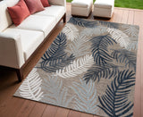 4' X 6' Brown Navy Blue And Ivory Floral Indoor Outdoor Area Rug